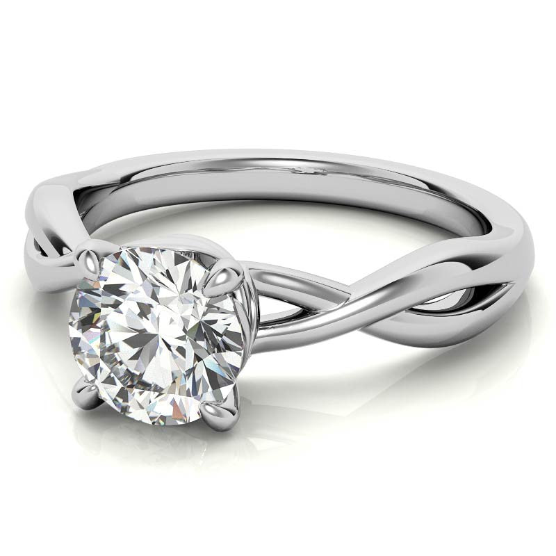 Round Infinity Style Moissanite Solitaire Ring with Leaf Accents