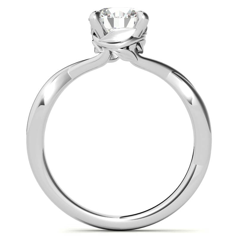 Round Infinity Style Moissanite Solitaire Ring with Leaf Accents