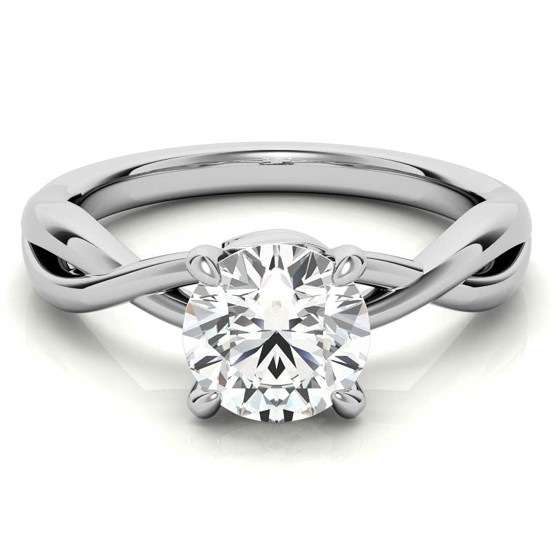 Round Infinity Style Moissanite Solitaire Ring with Leaf Accents