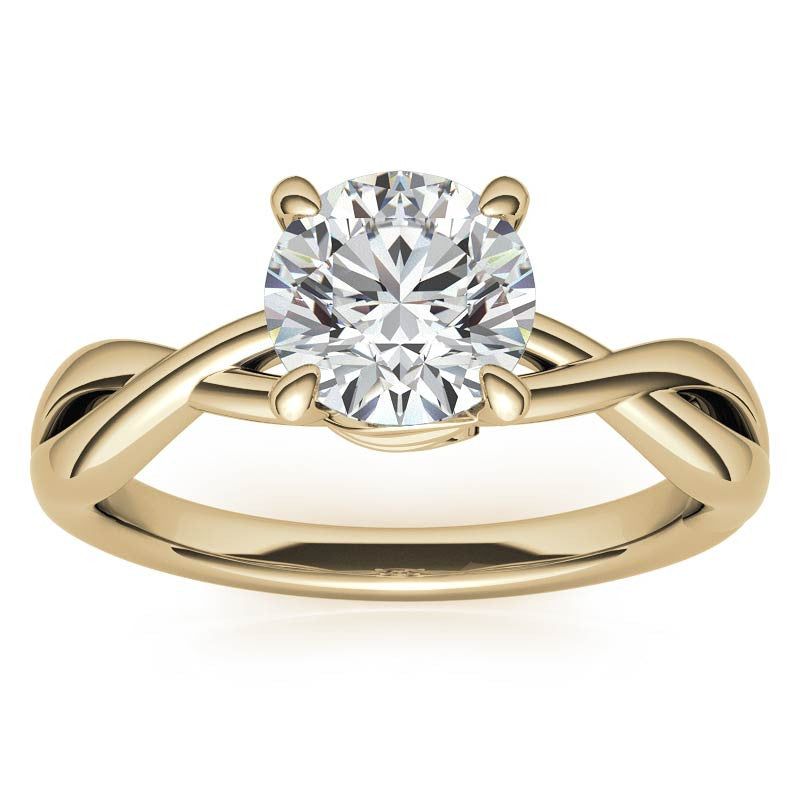 Round Infinity Style Moissanite Solitaire Ring with Leaf Accents