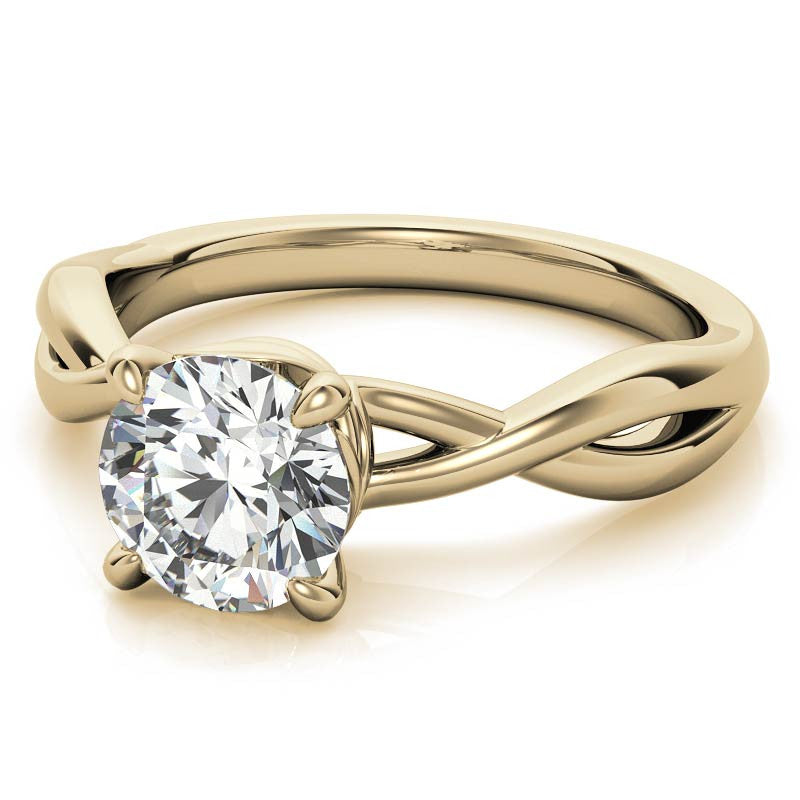 Round Infinity Style Moissanite Solitaire Ring with Leaf Accents