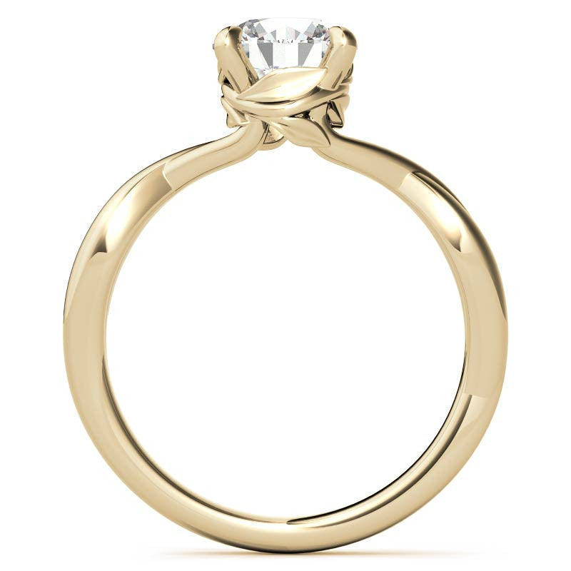 Round Infinity Style Moissanite Solitaire Ring with Leaf Accents