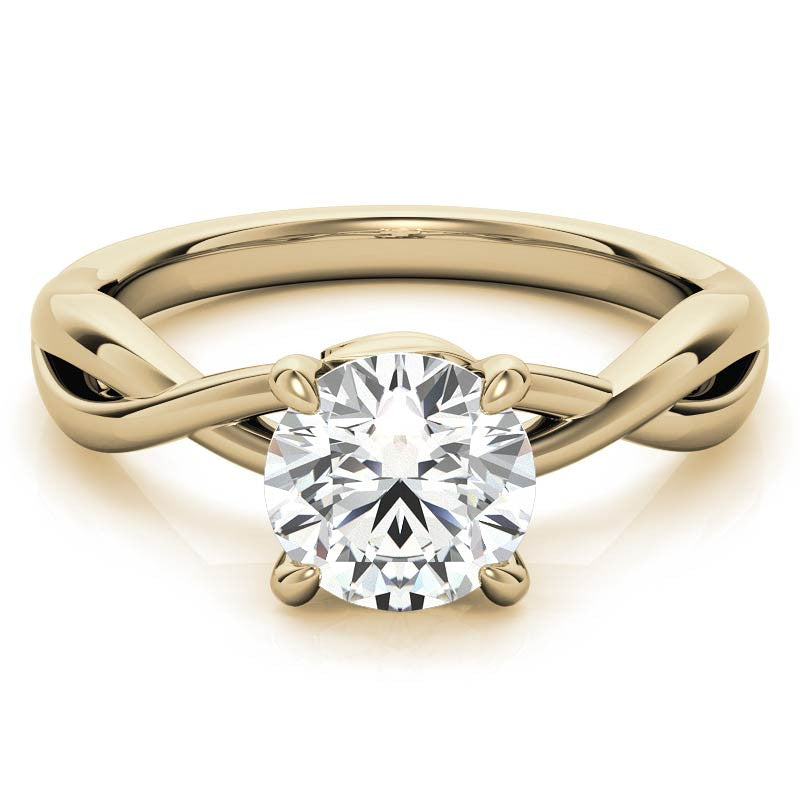 Round Infinity Style Moissanite Solitaire Ring with Leaf Accents