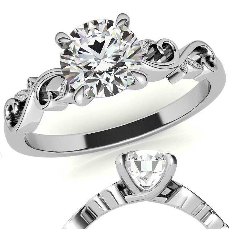 Round Trellis Moissanite Scroll Design Solitaire Ring