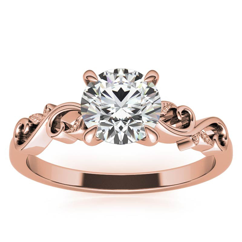 Round Trellis Moissanite Scroll Design Solitaire Ring