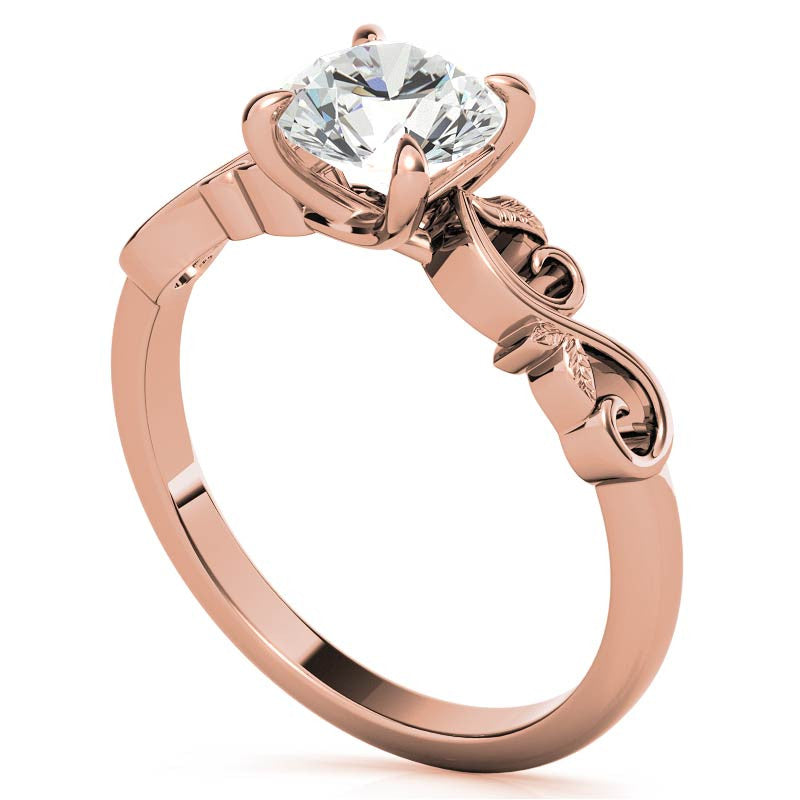 Round Trellis Moissanite Scroll Design Solitaire Ring