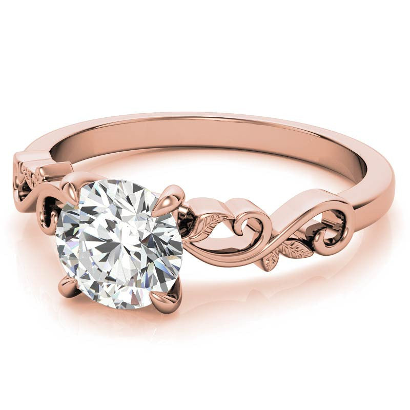 Round Trellis Moissanite Scroll Design Solitaire Ring