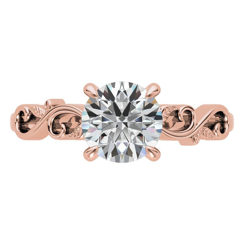 Round Trellis Moissanite Scroll Design Solitaire Ring