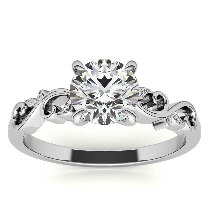 Round Trellis Moissanite Scroll Design Solitaire Ring