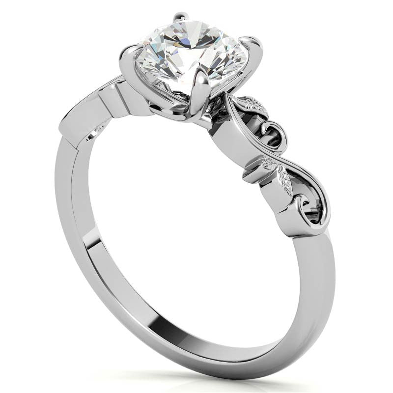 Round Trellis Moissanite Scroll Design Solitaire Ring