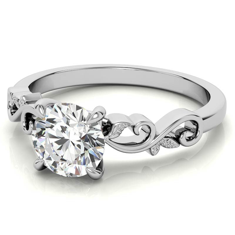 Round Trellis Moissanite Scroll Design Solitaire Ring