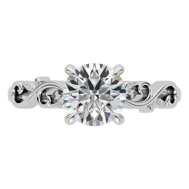 Round Trellis Moissanite Scroll Design Solitaire Ring