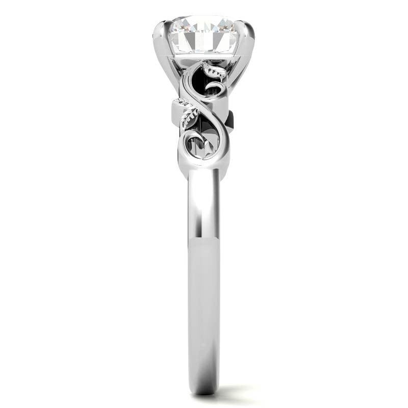 Round Trellis Moissanite Scroll Design Solitaire Ring