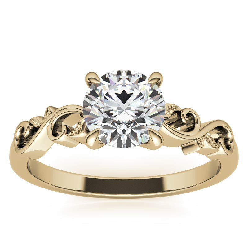Round Trellis Moissanite Scroll Design Solitaire Ring