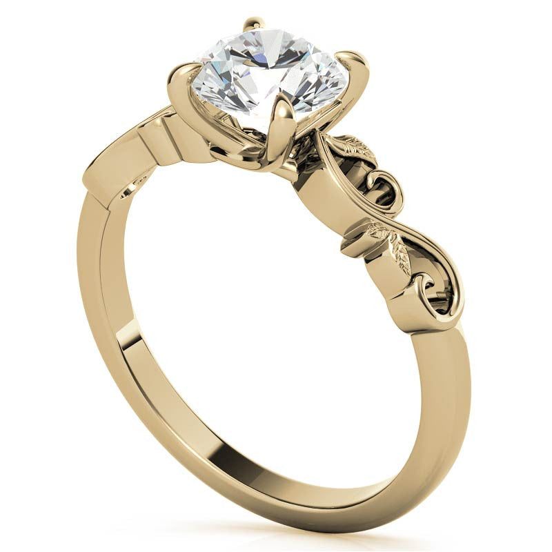 Round Trellis Moissanite Scroll Design Solitaire Ring