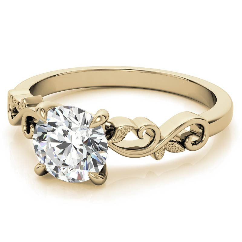Round Trellis Moissanite Scroll Design Solitaire Ring