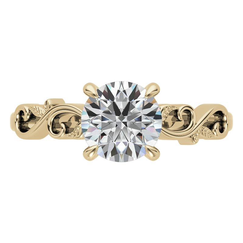 Round Trellis Moissanite Scroll Design Solitaire Ring