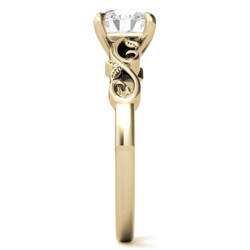 Round Trellis Moissanite Scroll Design Solitaire Ring