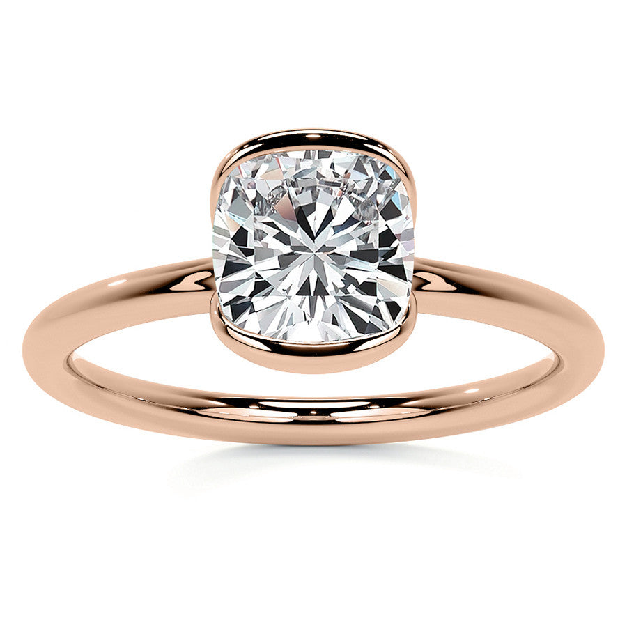 Petite Half Bezel Cushion Moissanite Solitaire Ring