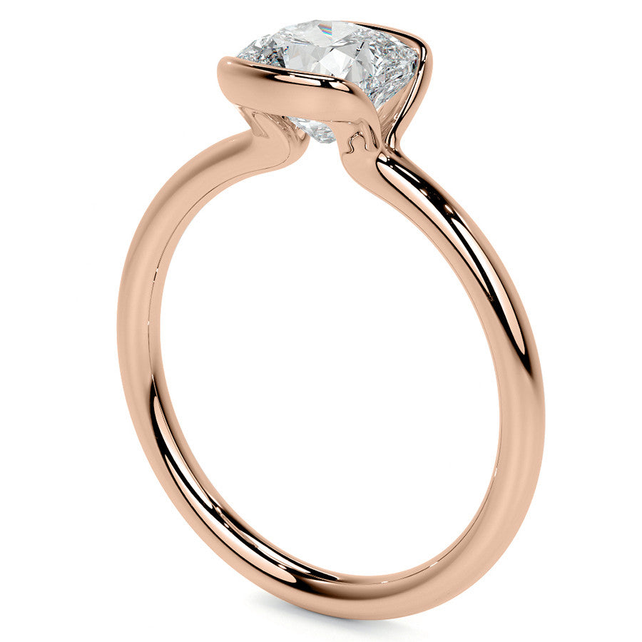Petite Half Bezel Cushion Moissanite Solitaire Ring