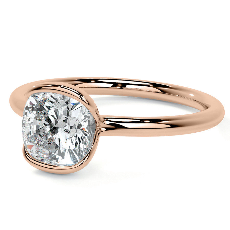 Petite Half Bezel Cushion Moissanite Solitaire Ring