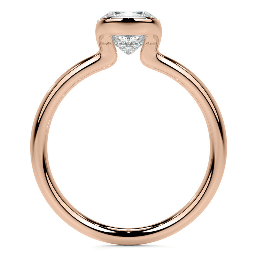 Petite Half Bezel Cushion Moissanite Solitaire Ring
