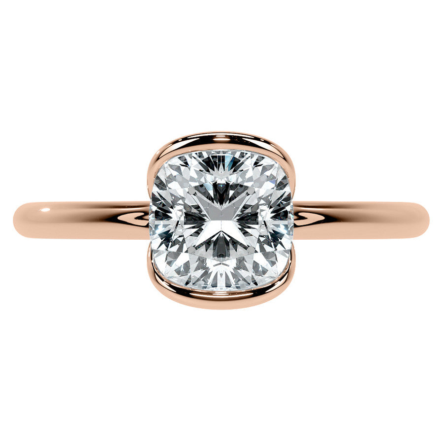 Petite Half Bezel Cushion Moissanite Solitaire Ring