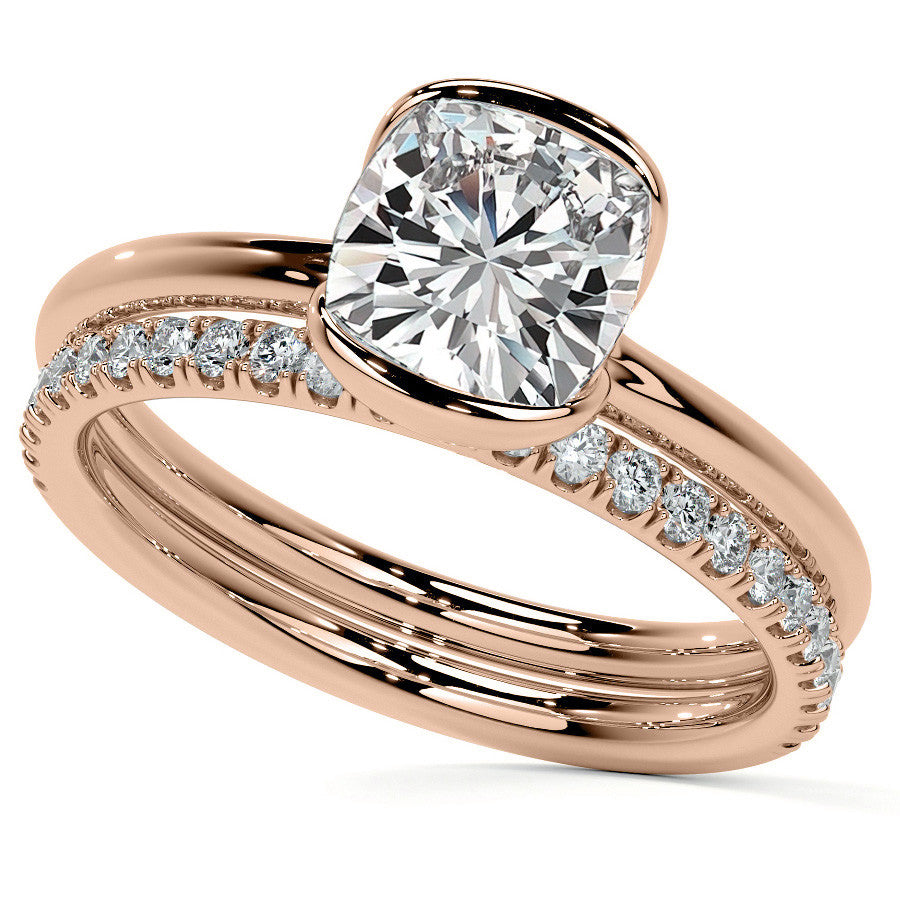 Petite Half Bezel Cushion Moissanite Solitaire Ring