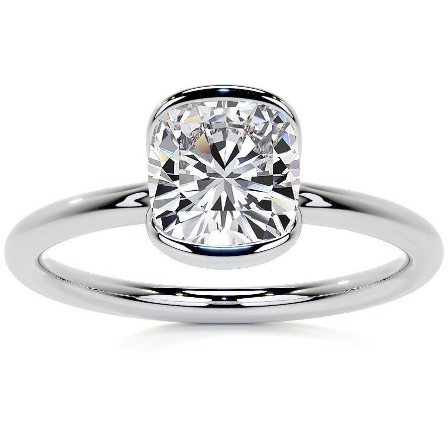 Petite Half Bezel Cushion Moissanite Solitaire Ring