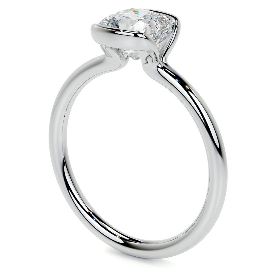 Petite Half Bezel Cushion Moissanite Solitaire Ring