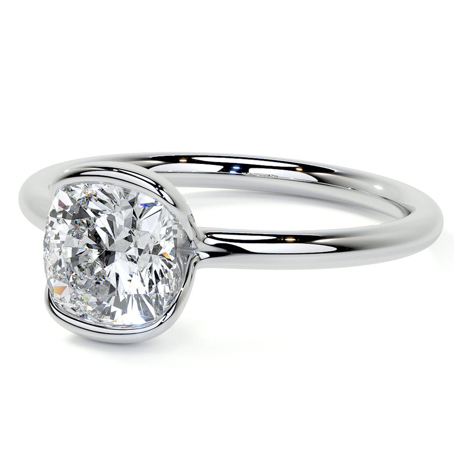 Petite Half Bezel Cushion Moissanite Solitaire Ring