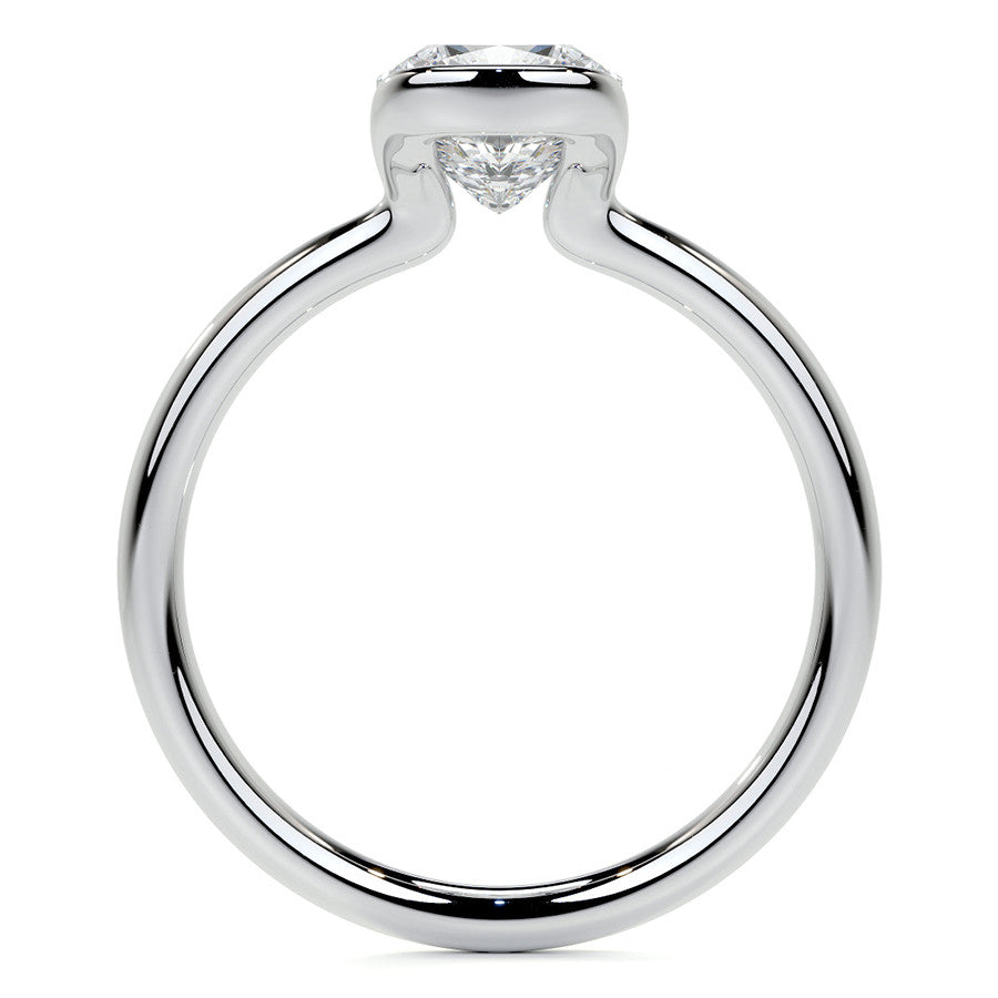 Petite Half Bezel Cushion Moissanite Solitaire Ring