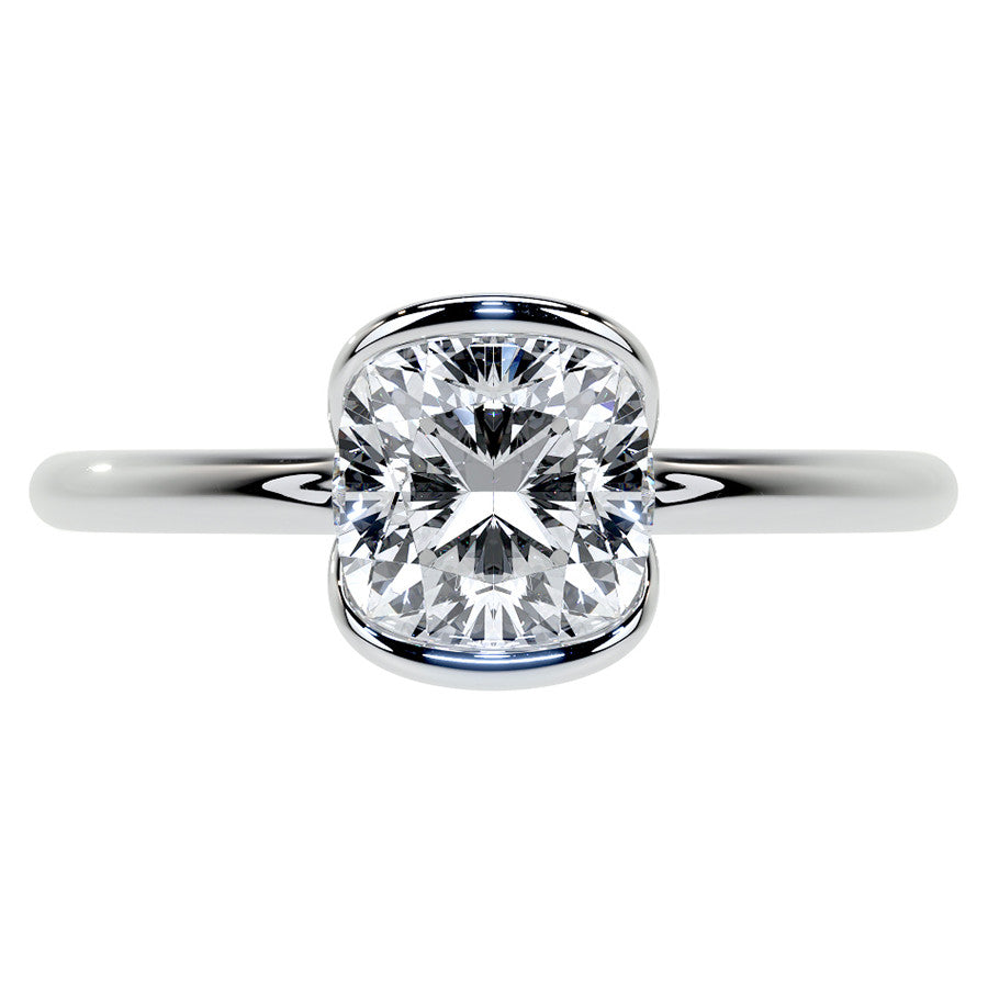 Petite Half Bezel Cushion Moissanite Solitaire Ring