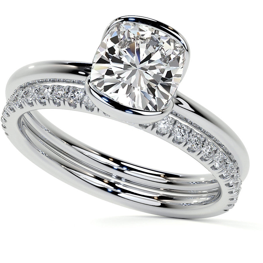 Petite Half Bezel Cushion Moissanite Solitaire Ring