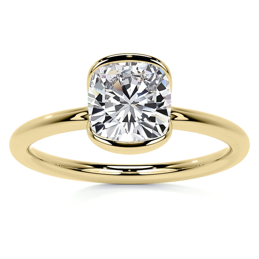Petite Half Bezel Cushion Moissanite Solitaire Ring