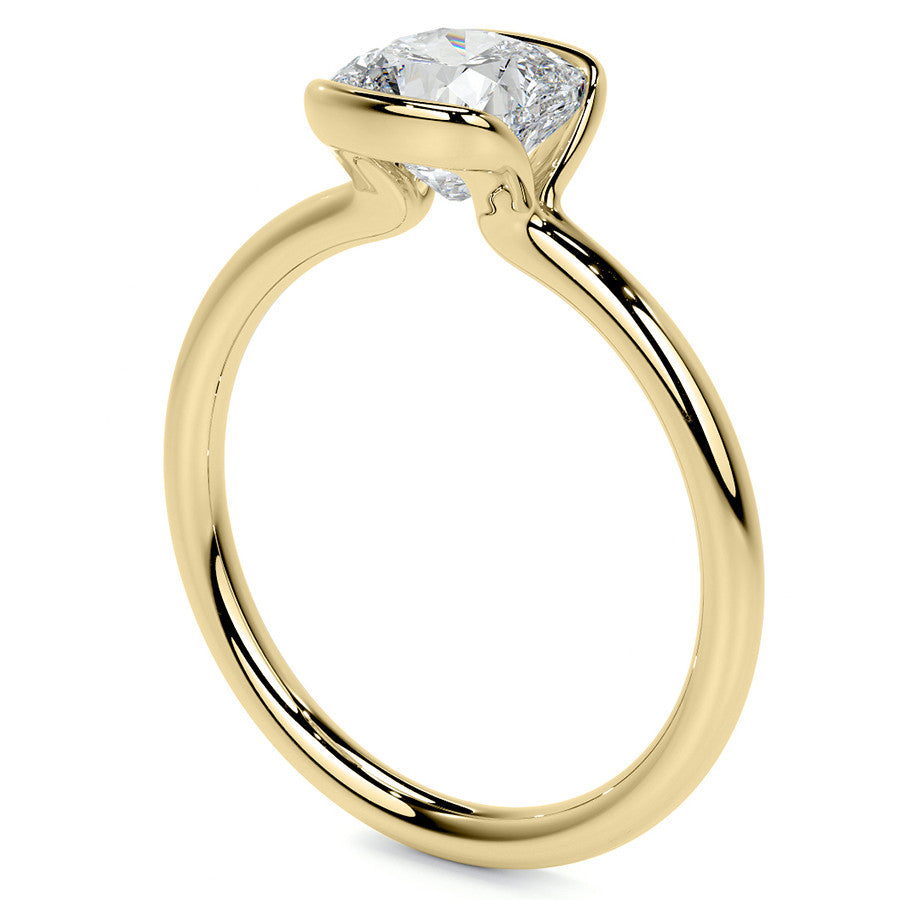 Petite Half Bezel Cushion Moissanite Solitaire Ring
