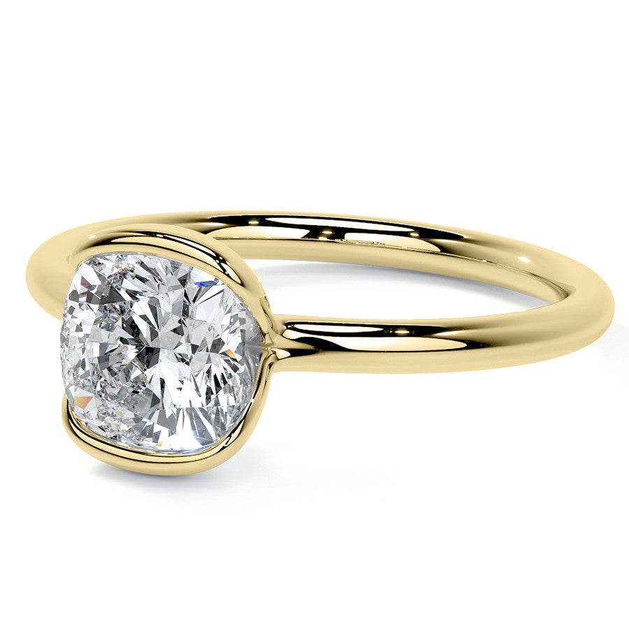 Petite Half Bezel Cushion Moissanite Solitaire Ring