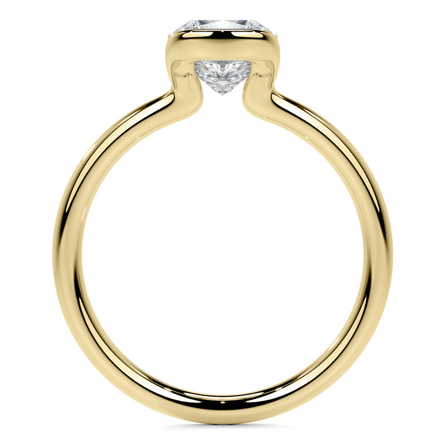 Petite Half Bezel Cushion Moissanite Solitaire Ring