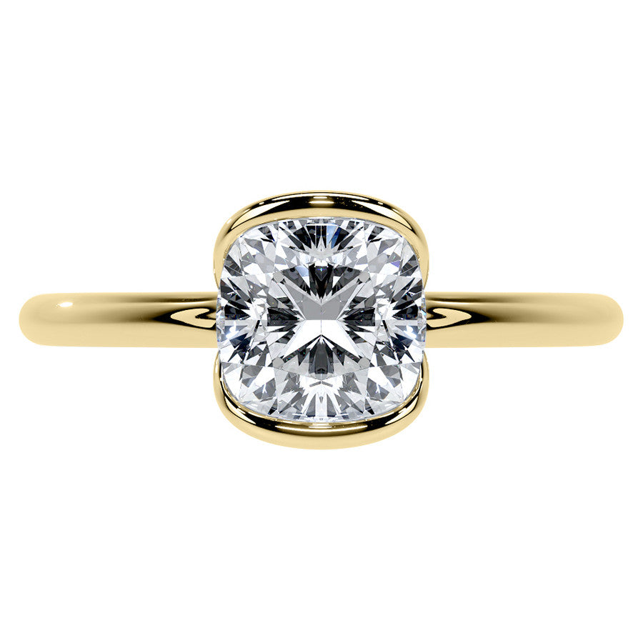 Petite Half Bezel Cushion Moissanite Solitaire Ring