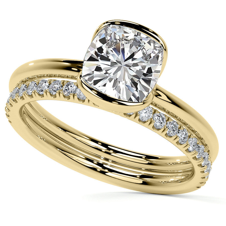 Petite Half Bezel Cushion Moissanite Solitaire Ring