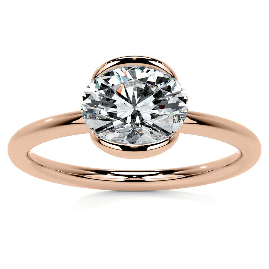 Petite Half Bezel Oval Moissanite Solitaire Ring