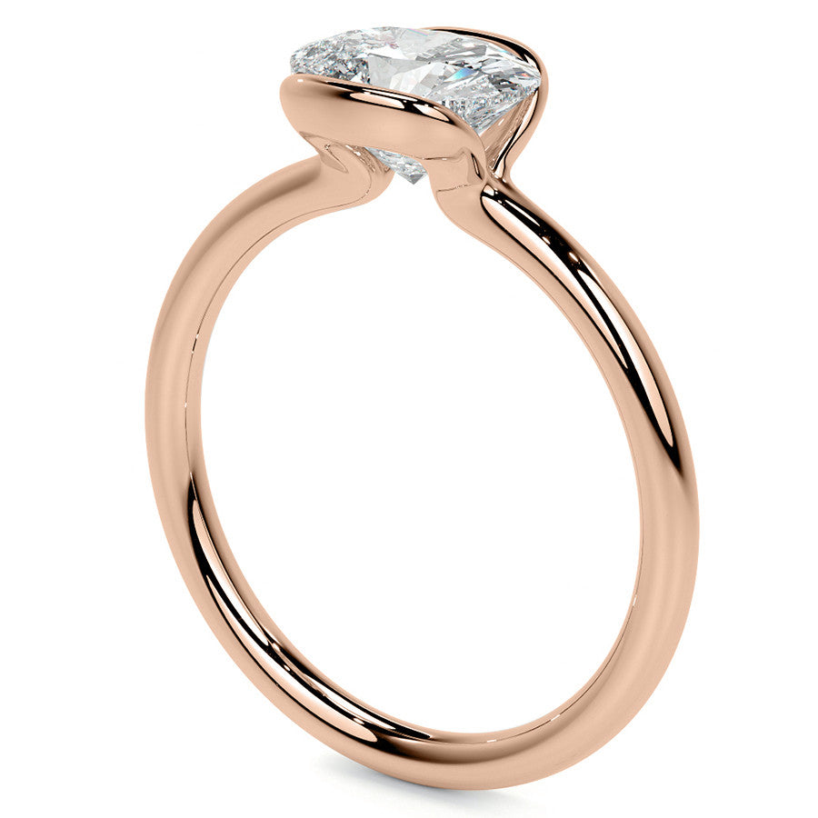 Petite Half Bezel Oval Moissanite Solitaire Ring