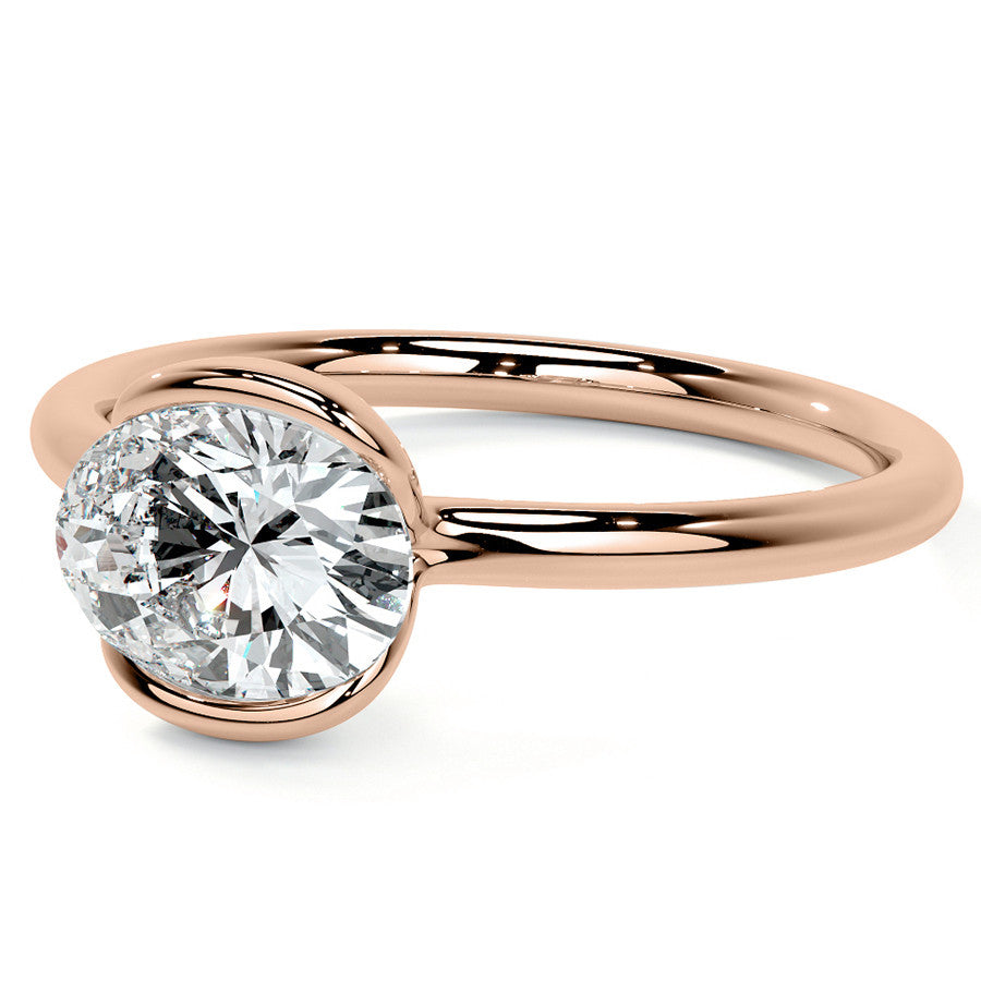 Petite Half Bezel Oval Moissanite Solitaire Ring