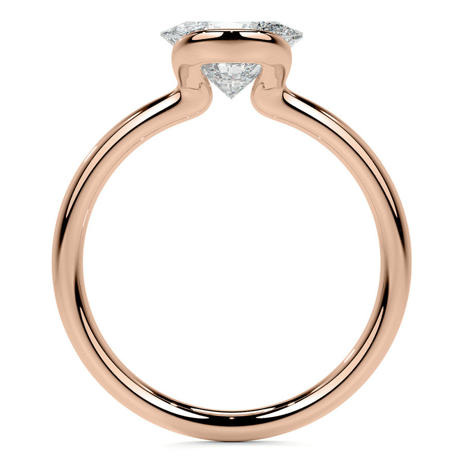 Petite Half Bezel Oval Moissanite Solitaire Ring