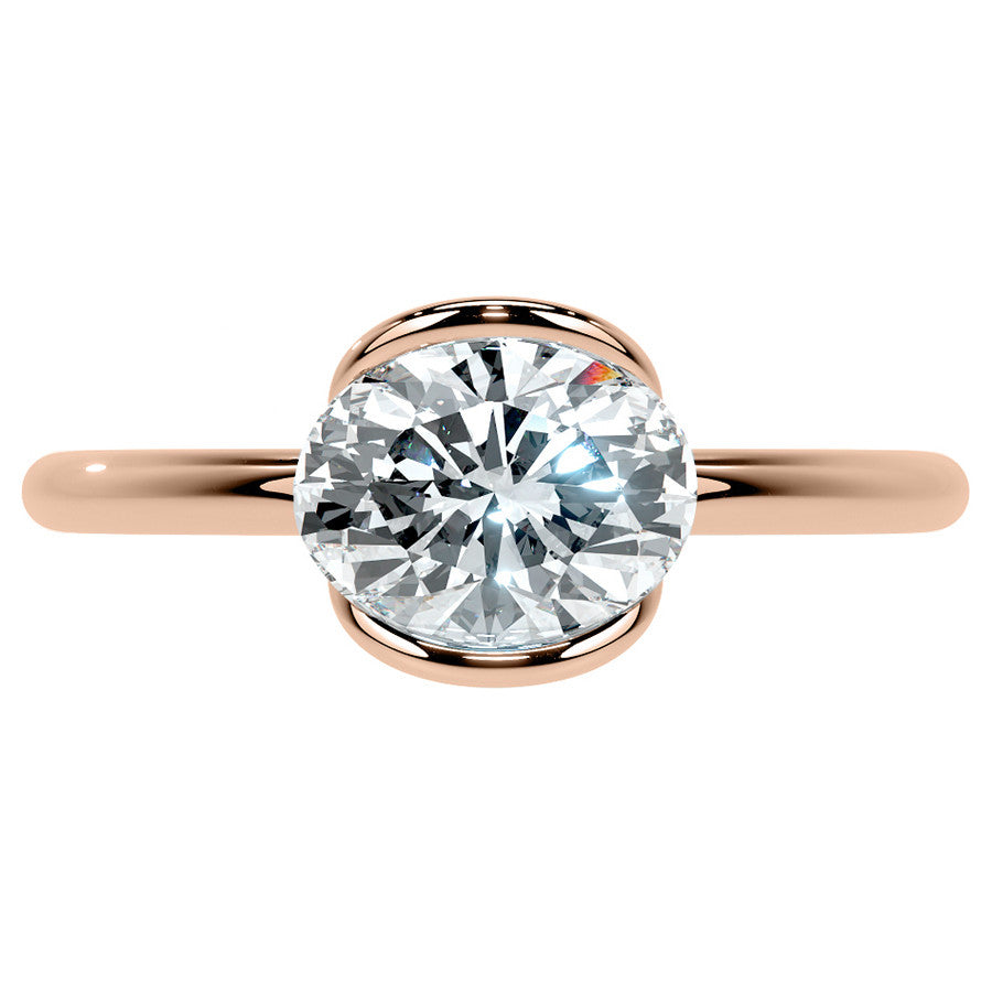 Petite Half Bezel Oval Moissanite Solitaire Ring