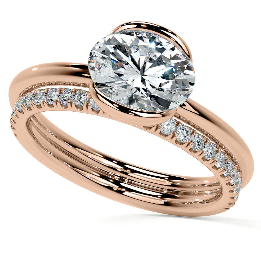 Petite Half Bezel Oval Moissanite Solitaire Ring