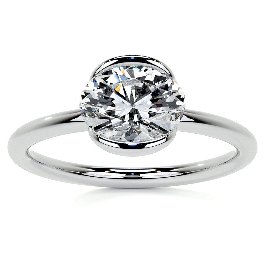 Petite Half Bezel Oval Moissanite Solitaire Ring