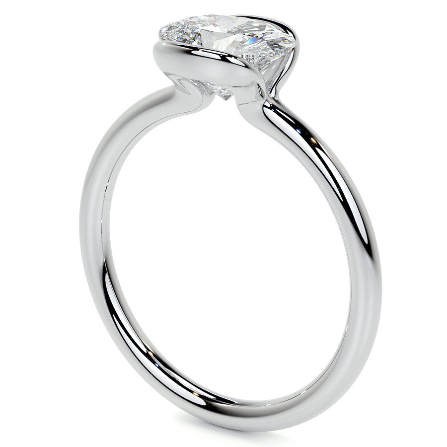 Petite Half Bezel Oval Moissanite Solitaire Ring