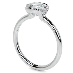Petite Half Bezel Oval Moissanite Solitaire Ring