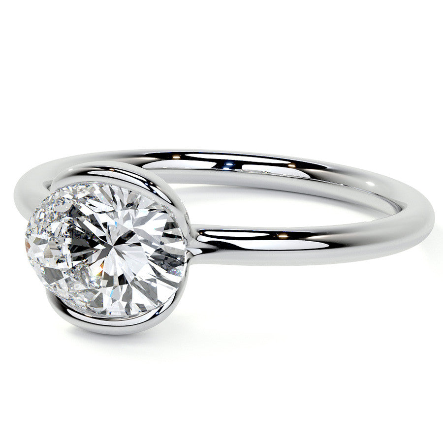 Petite Half Bezel Oval Moissanite Solitaire Ring